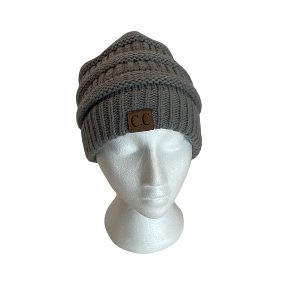 C.C. Knit grey cozy fabric beanie winter hat unisex gender neutral warm gorpcore - Picture 3 of 12